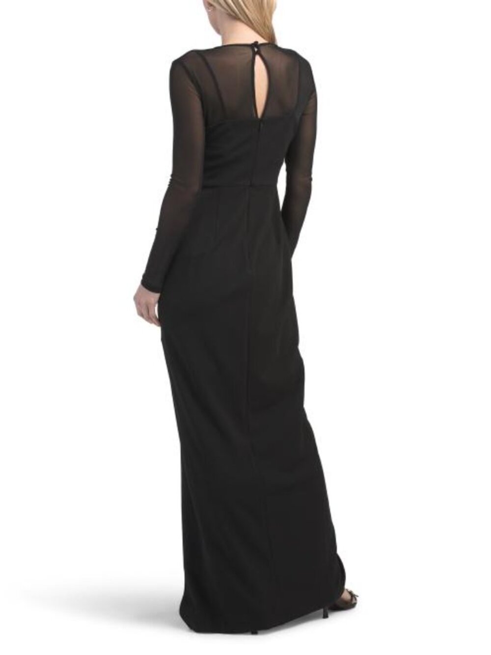 ADRIANNA BY ADRIANNA PAPELL Long Sleeve Mesh Gown With Slit - Picture 2 of 4